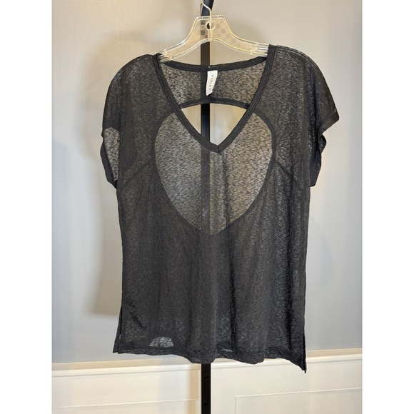 VARLEY V-Neck Open Back T-Shirt Black Translucent Size Small - Picture 1 of 5